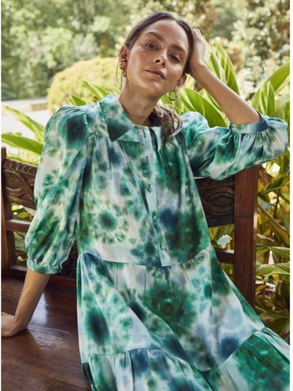Hunter Bell Clayton Maxi Shirt Dress Luxury Vacation blue green Tie Dye. 17